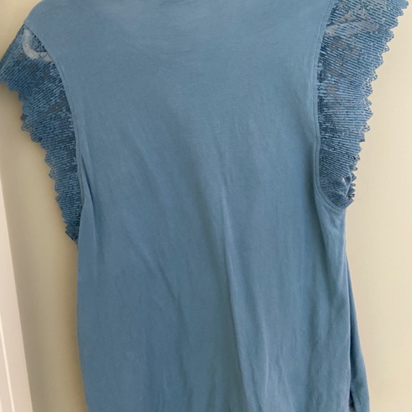 Blue Sandro t shirt with lace flutter sleeves - Picture 2 of 2